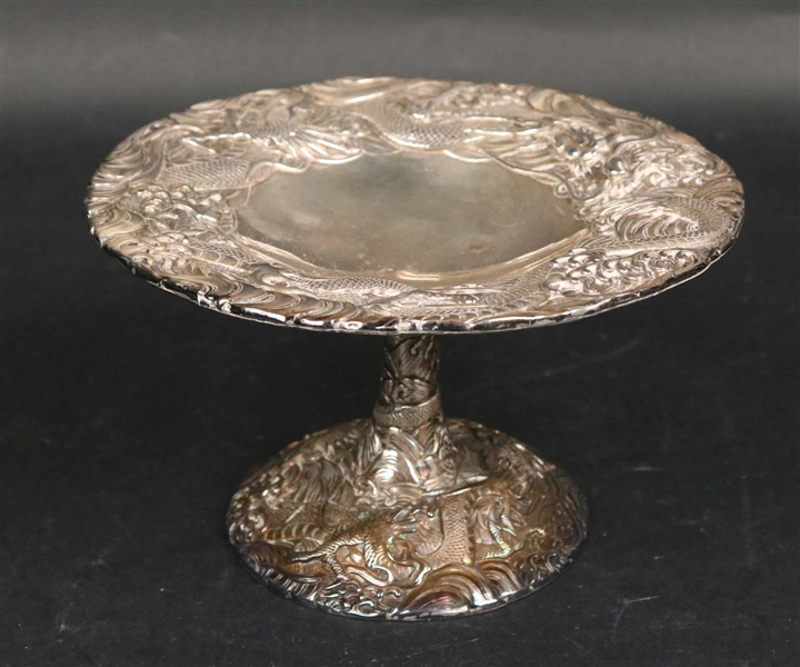 Chinese Silver Dragon Decorated Footed Compote