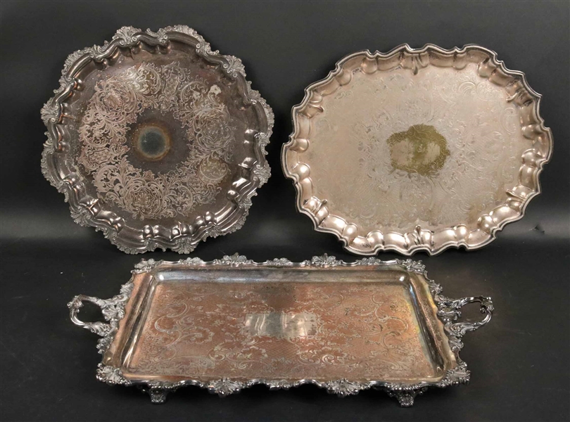 Two Large Silver Plated Footed Trays