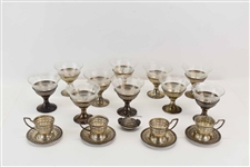 Ten Sterling Silver and Glass Dessert Footed Cups