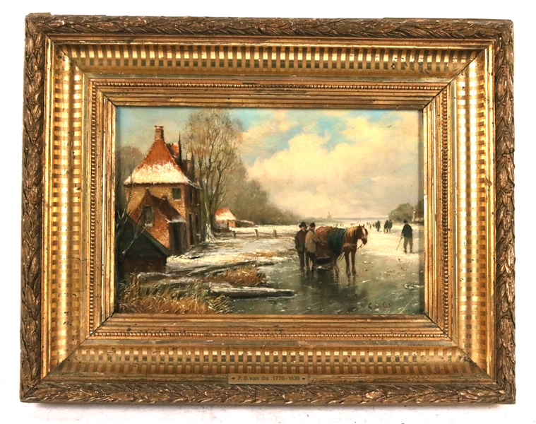Oil on Panel, Dutch Winter Scene, P.G. van Os