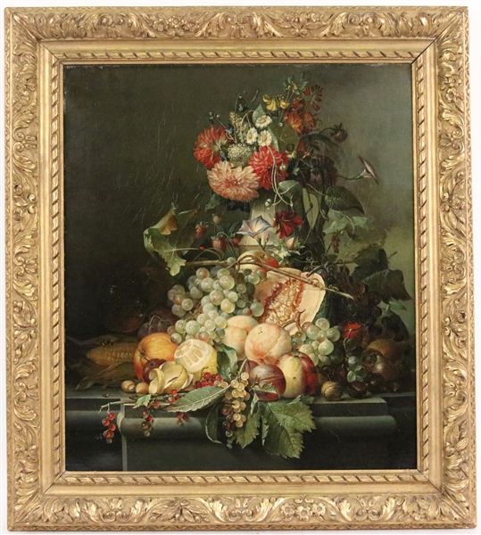 Oil on Canvas, Dutch Floral and Fruit Still Life