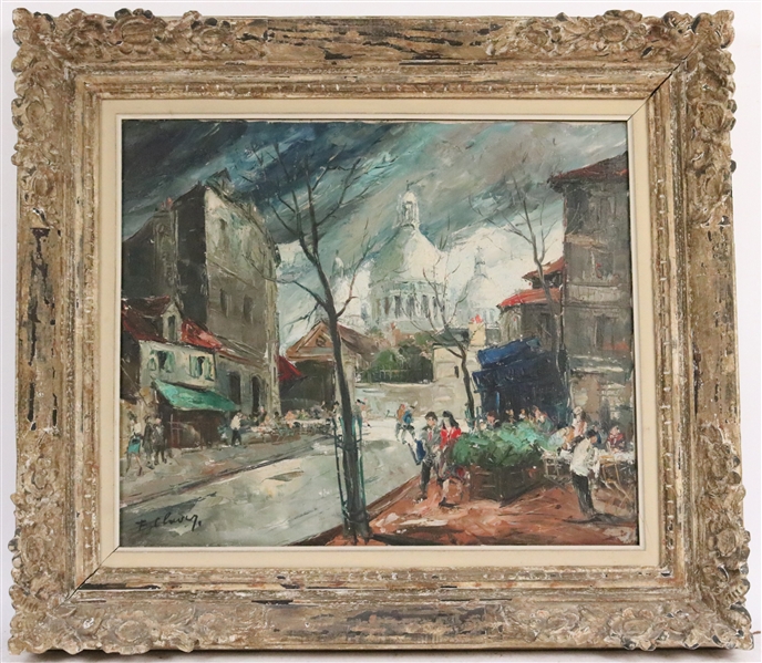 Oil on Canvas, Parisian Street Scene, F. Claver