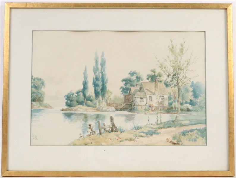 Watercolor, House on a Pond