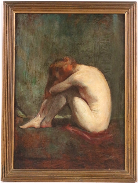 Oil on Board, Seated Nude Female
