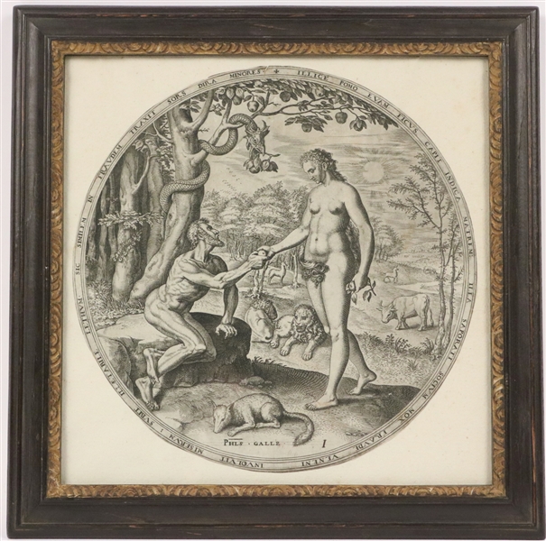 Old Master Engraving, Adam and Eve, Phillip Galle