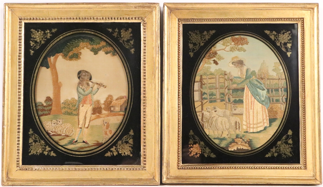 Pair of Federal Silk and Needlework Pictures