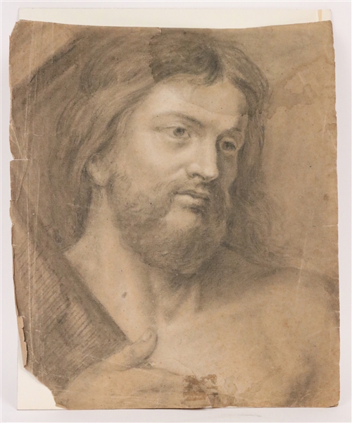 Old Master Pencil on Paper, Portrait of Christ