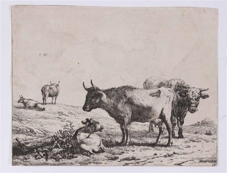 Old Master Etching, A Cow, Bull and a Calf
