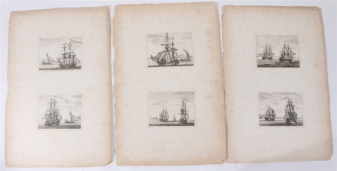 Three Diptych Engravings of Ships, Thomas Kitchin