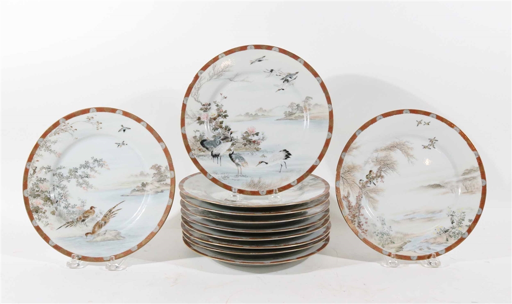 Eleven Handpainted Porcelain Plates