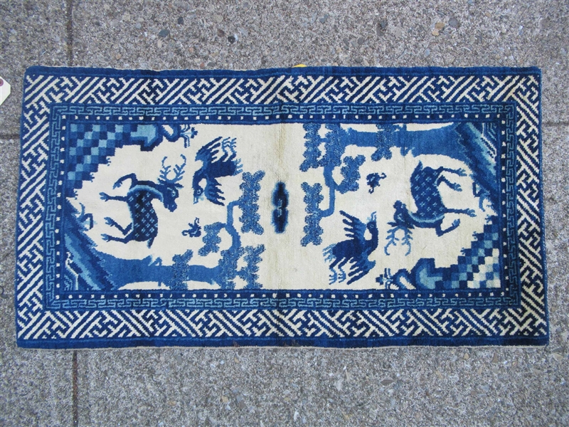 Chinese Blue & Ivory Throw Rug