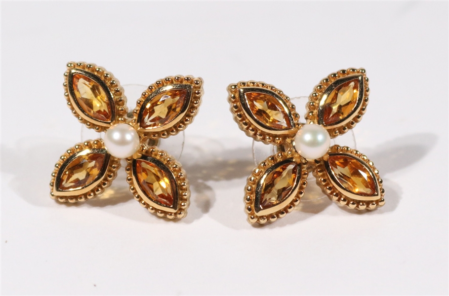Pair Tiffany Iridesse 18K Gold Citrine Earrings