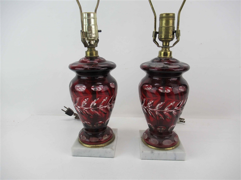 Pair of Ruby Cut to Clear Table Lamps