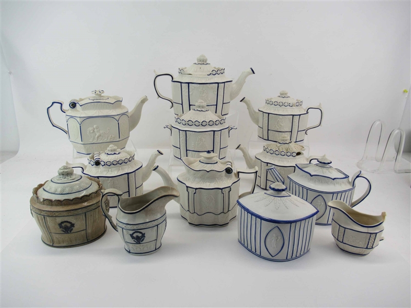 Group of Antique Castleford-Type Teapots