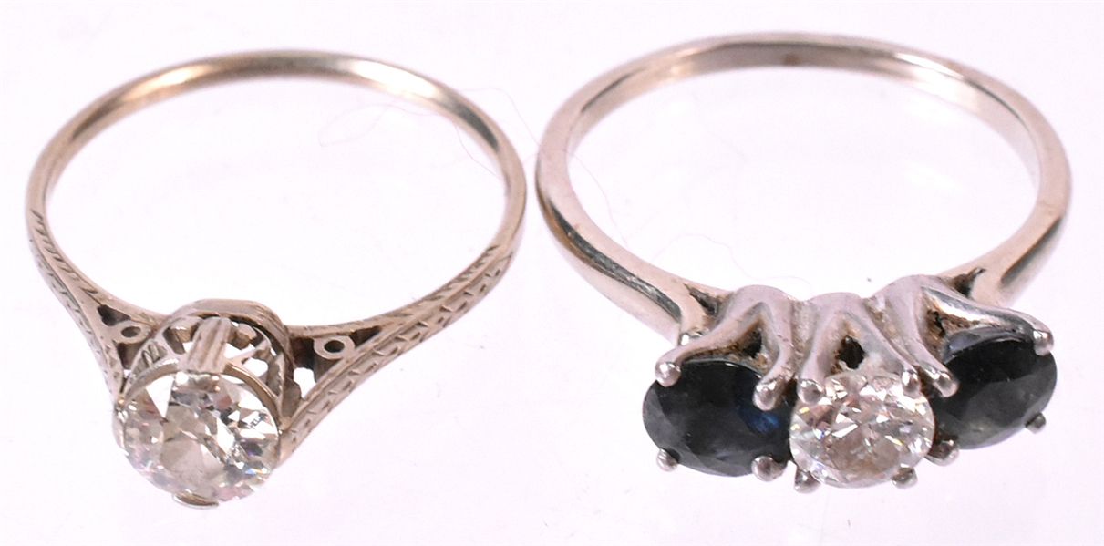 White Gold Diamond & Sapphire Three Stone Ring