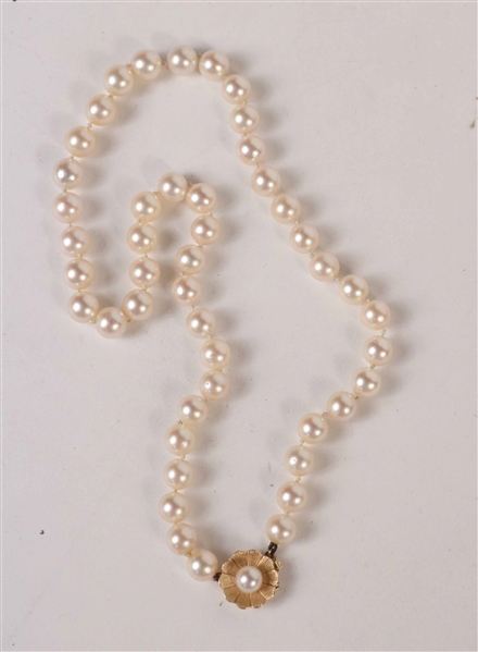 Strand 9MM Cultured Pearl Necklace 14K Gold Clasp