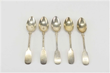 5 Antique H. Meyen 800 German Silver Soup Spoons