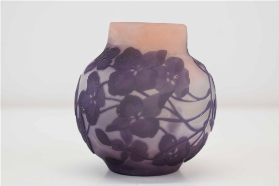Emile Galle Bulbous Cameo Pansy Vase