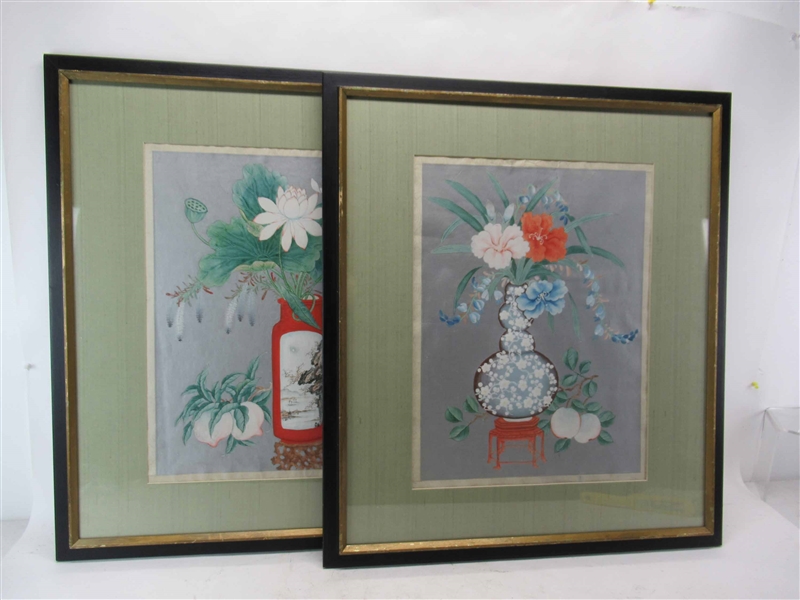 Pair of Chinese Gouache Still Life on Rice Paper