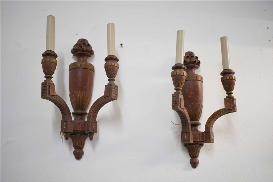 Pair of Painted Wood Classical Two Light Sconces