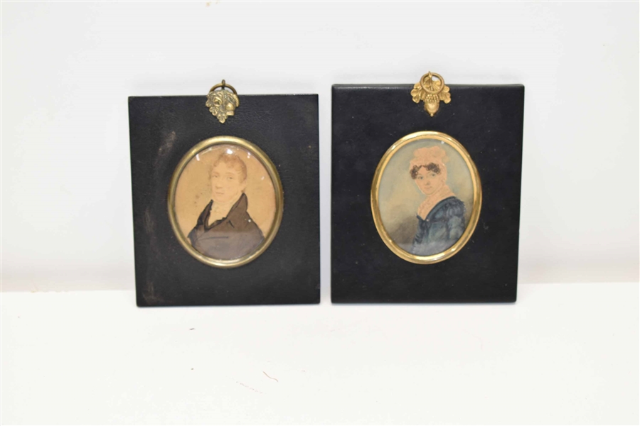 Two Antique Portrait Miniatures on Paper