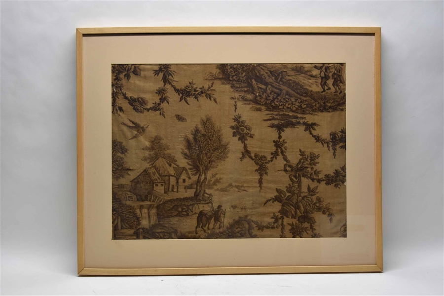 Antique French Framed Toile Fabric 