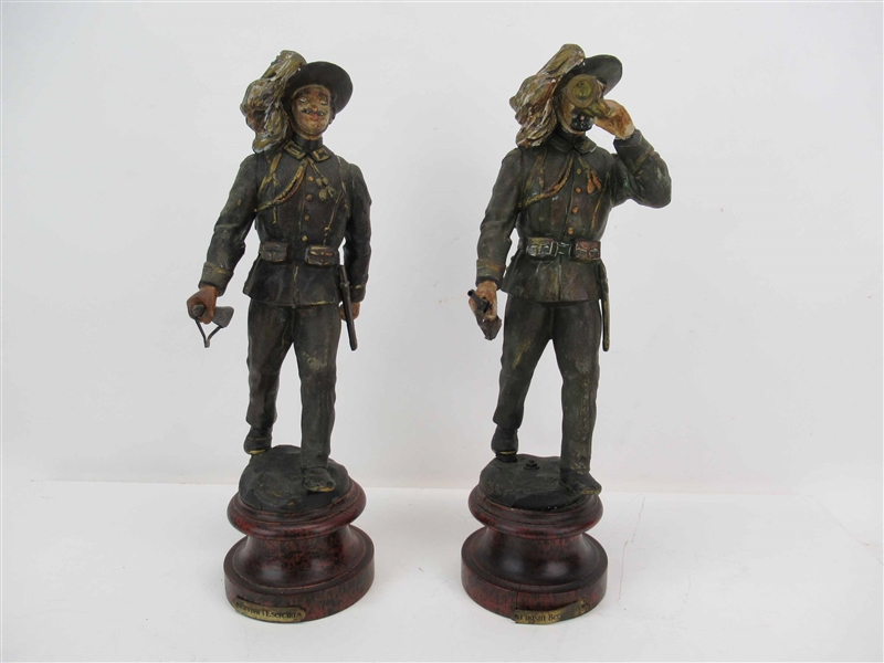 Two Italian Bersaglieri Army Soldier Statues