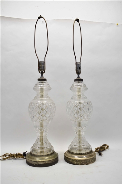 Vintage Pair of Cut Crystal Table Lamps