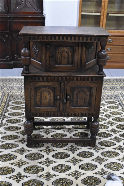 Antique Jacobean Style Oak Court Cupboard