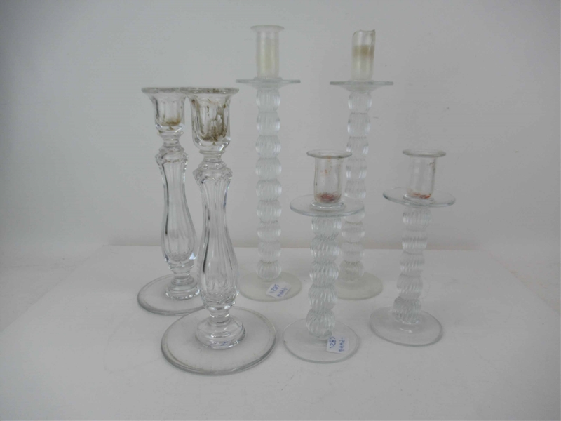 2 Pairs of Blown Glass Candlestick Holders