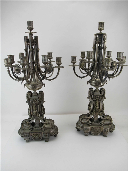 Pair of French Bronze Neoclassical Candelabras