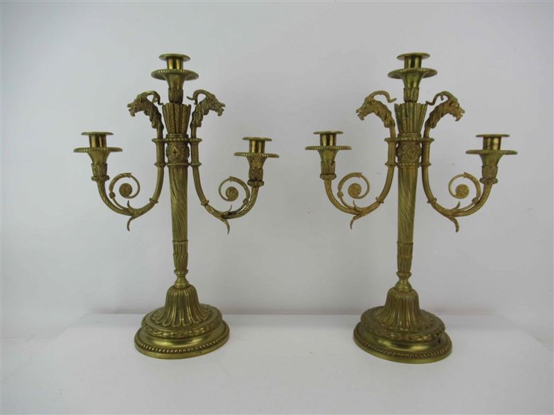 Pair of French Bronze Three-Light Candelabras