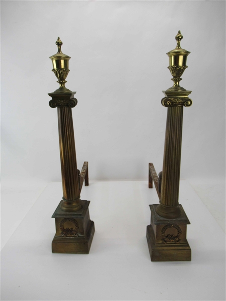 Pair of Neoclassical Style Brass Andirons