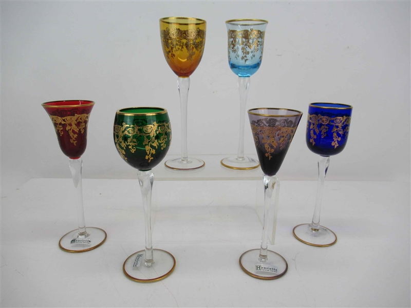 Six Bohemian Gilt-Decorated Glass Cordials