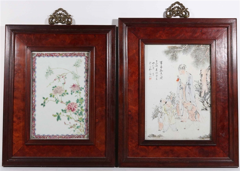 Two Chinese Porcelain Tile Wall Plaques