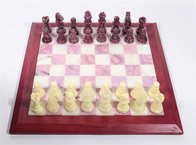 Italian Alabaster Red and White Chess Box