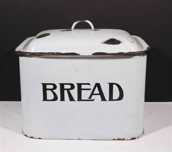 Vintage Enamel Bread Box with Lid