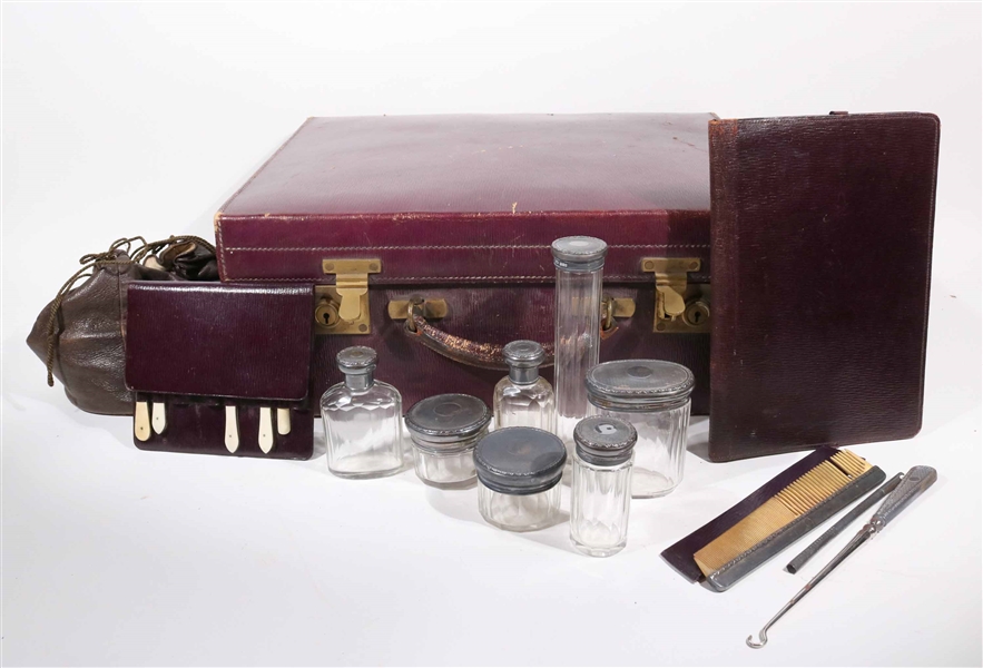 Purple Leather Vanity Suitcase & Sterling Items