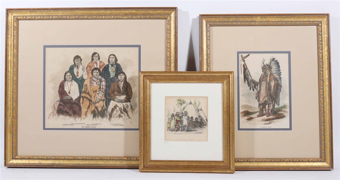 Three Hand-Colored Engravings of Indians