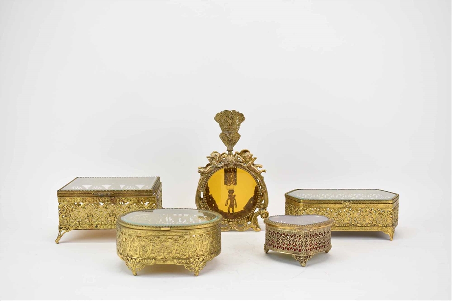 Group of Gold Filigree Vanity Dresser Boxes