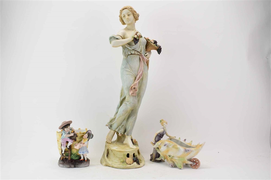 Large Austrian Porcelain Statue of Young Woman