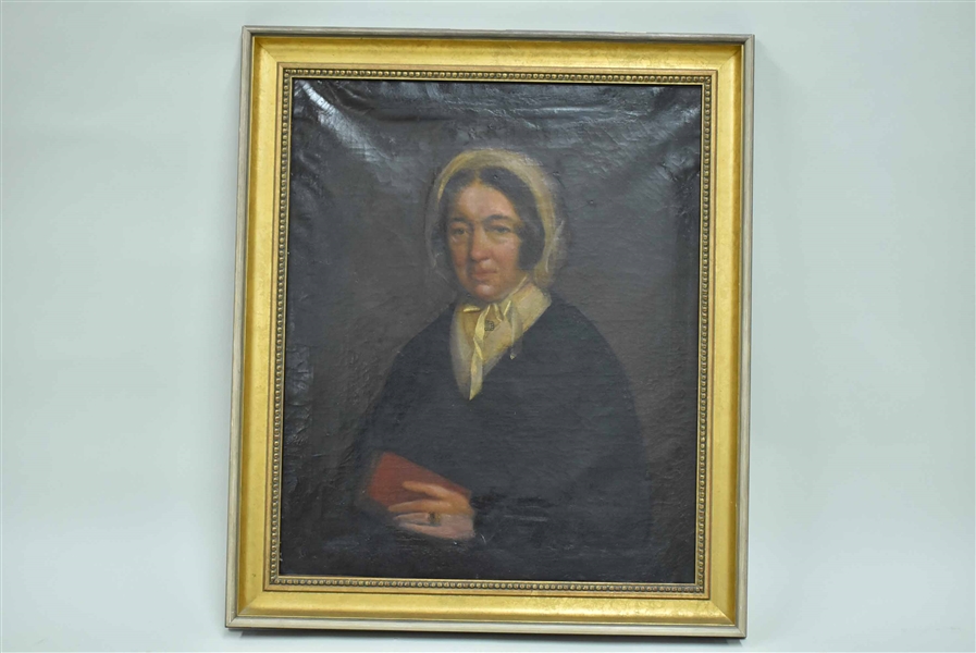 Antique Oil on Canvas Portrait of Woman