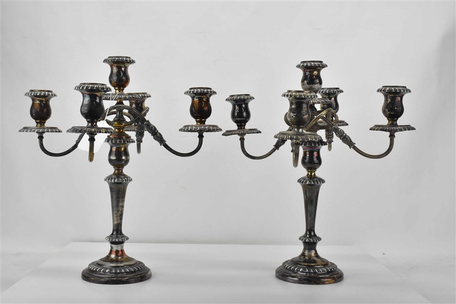 Pair of Crescent Silverplate 5-Light Candelabras