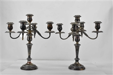 Pair of Crescent Silverplate 5-Light Candelabras