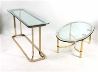 Two Modern Glass Top Brass Tables