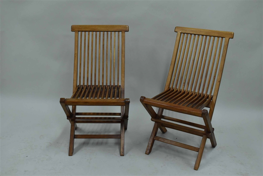 Pair of Teakwood Hudson Mills Deck Chairs
