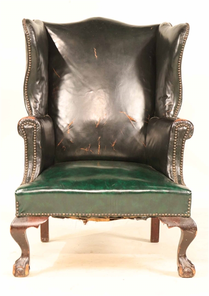 Chippendale Style Green-Leather Upholstered Chair