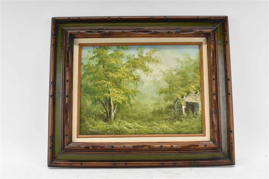 Cafieri Oil on Canvas Forest Cottage Scene