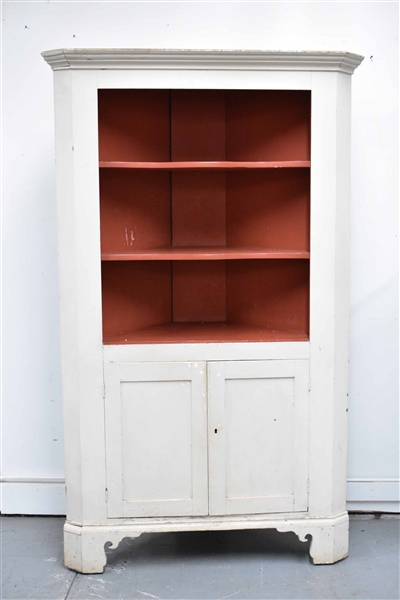 Wooden White Painted Open Corner Cupboard