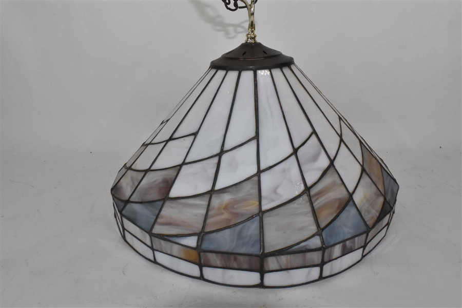 stained glass light fixture in farmhouse kitchen